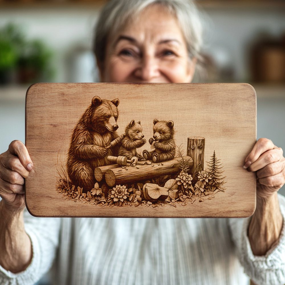 Bear Charcuterie Board Laser Engraving File, Rustic Woodworking