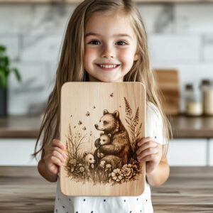 Bear Family Charcuterie Board Laser Engraving File, Rustic