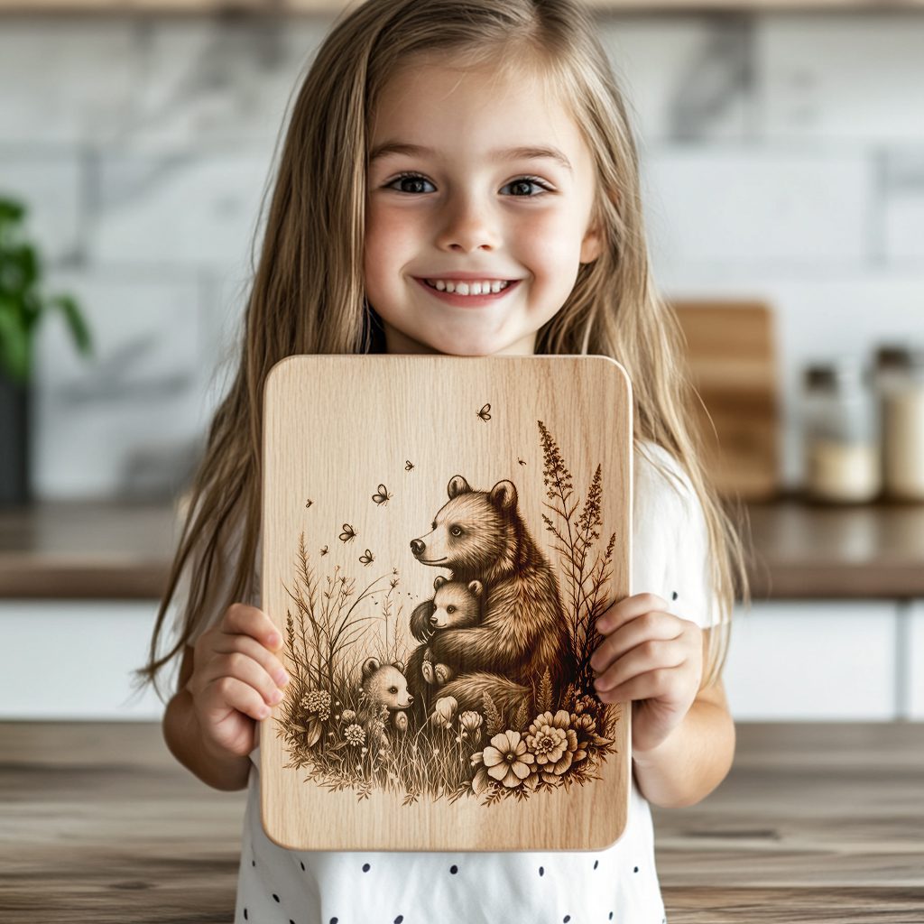 Bear Family Charcuterie Board Laser Engraving File, Rustic