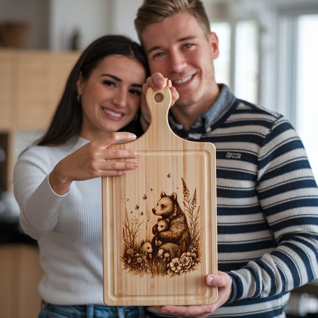 Bear Family Charcuterie Board Laser Engraving File, Rustic