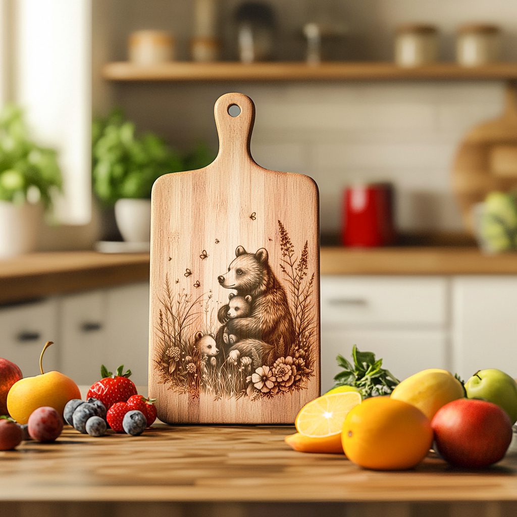 Bear Family Charcuterie Board Laser Engraving File, Rustic