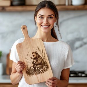 Bear Family Charcuterie Board Laser Engraving File, Rustic