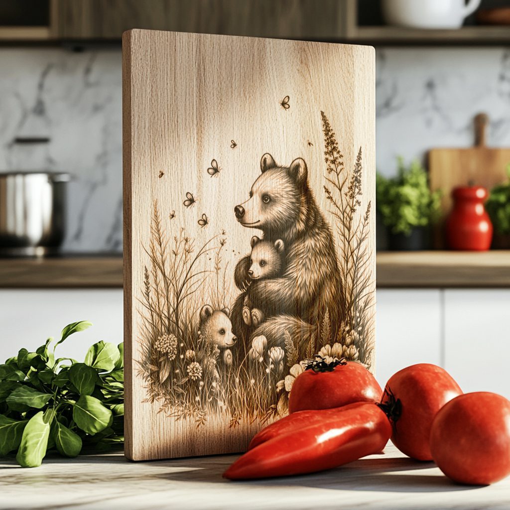 Bear Family Charcuterie Board Laser Engraving File, Rustic
