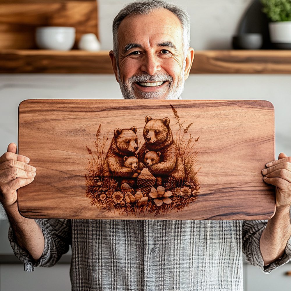 Bear Family Charcuterie Board Laser Engraving File, Rustic