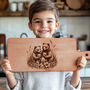 Bear Family Charcuterie Board Laser Engraving File, Rustic
