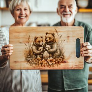 Bear Family Charcuterie Board Laser Engraving File, Rustic