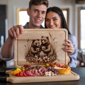 Bear Family Charcuterie Board Laser Engraving File, Rustic