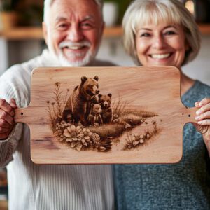 Bear Family Charcuterie Board Laser Engraving File, Rustic