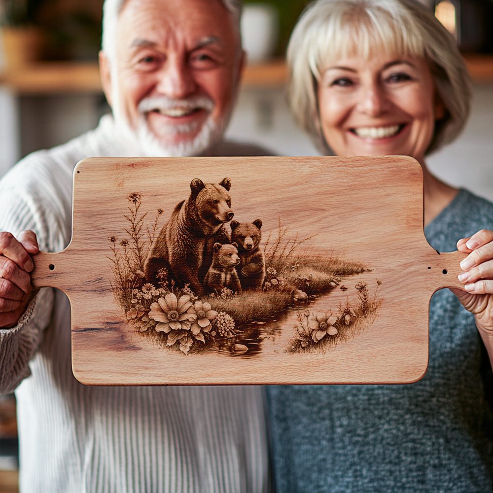 Bear Family Charcuterie Board Laser Engraving File, Rustic
