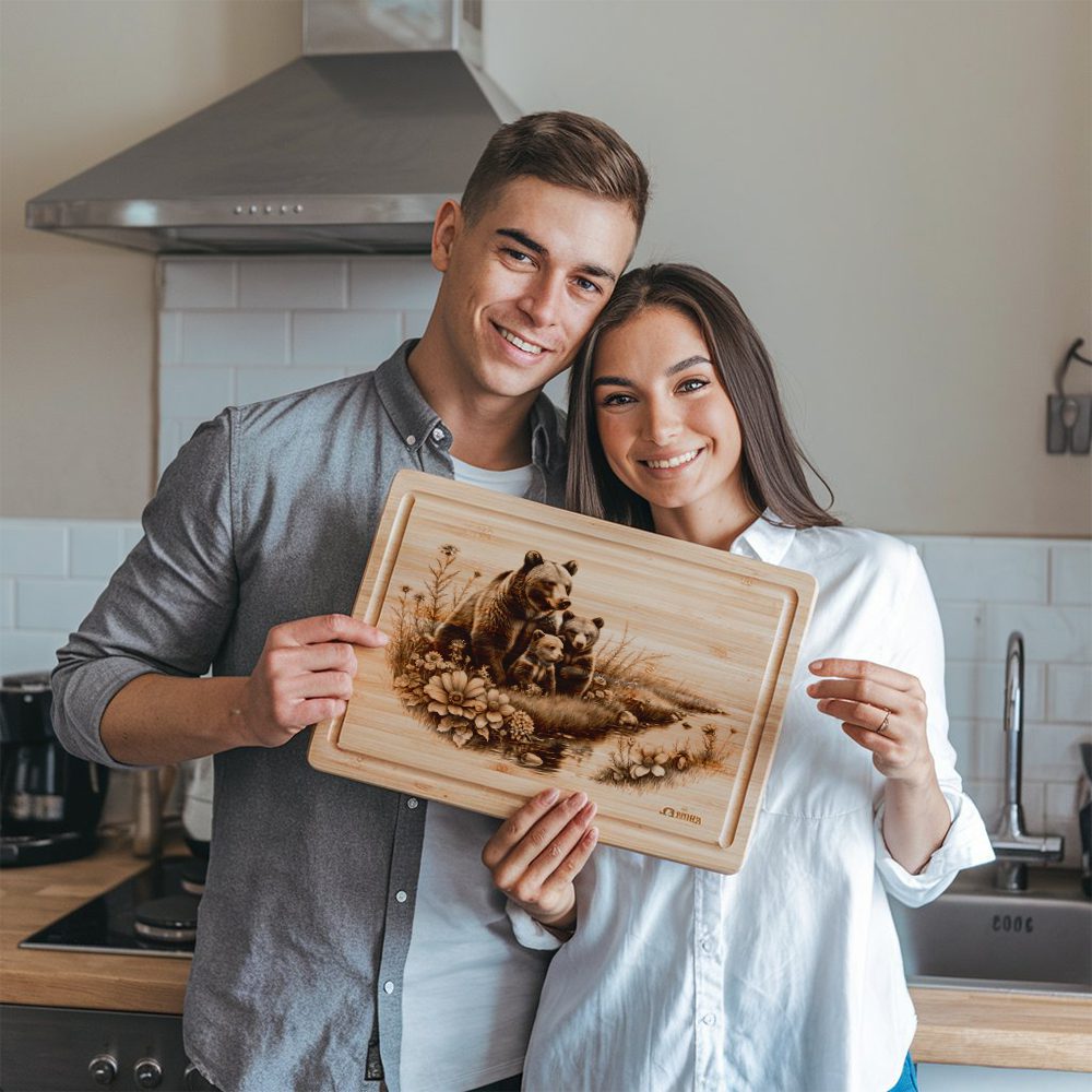 Bear Family Charcuterie Board Laser Engraving File, Rustic