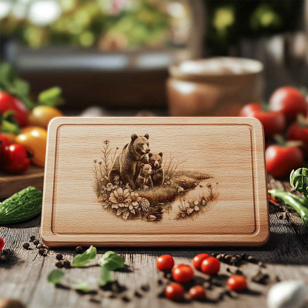 Bear Family Charcuterie Board Laser Engraving File, Rustic