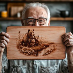 Bear Family Charcuterie Board Laser Engraving File, Rustic