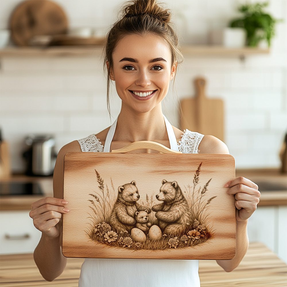 Bear Family Easter Charcuterie Board Engraving File, Rustic
