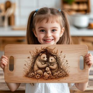 Bear Family Floral Charcuterie Board Engraving File, Rustic