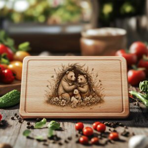Bear Family Floral Charcuterie Board Engraving File, Rustic