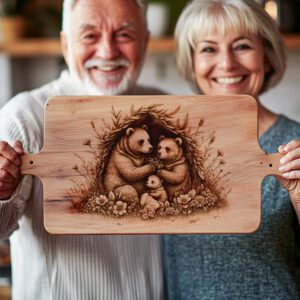 Bear Family Floral Charcuterie Board Engraving File, Rustic