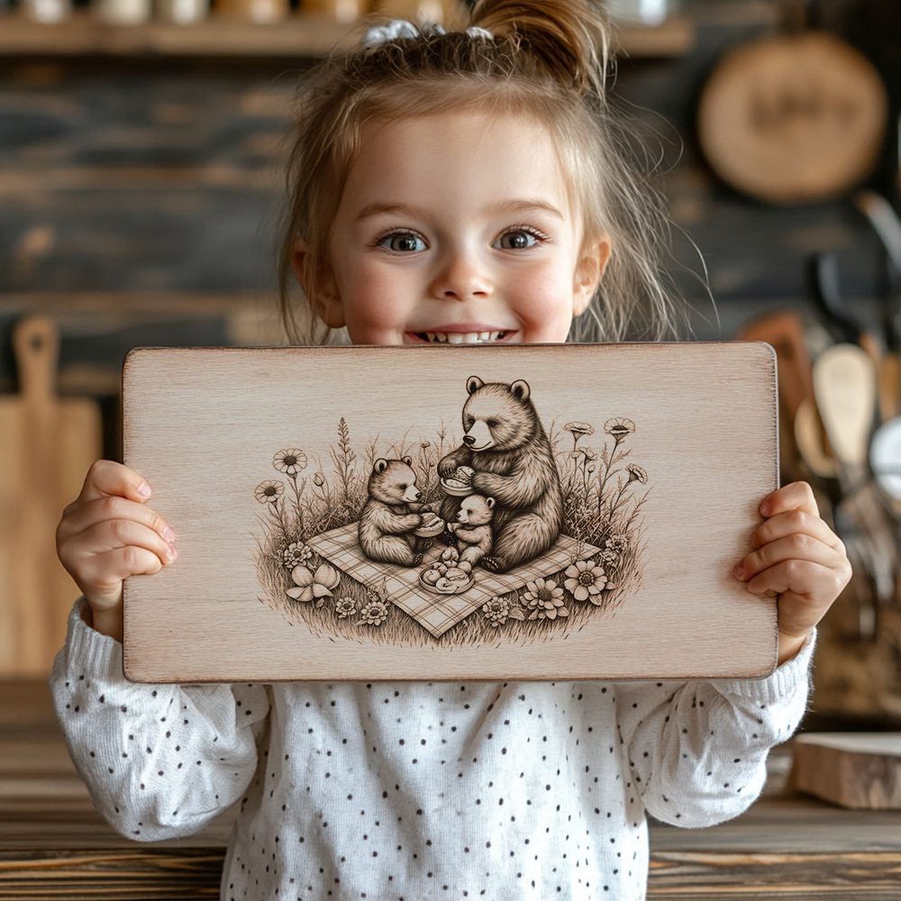 Bear Picnic Charcuterie Board Laser Engraving File, Rustic