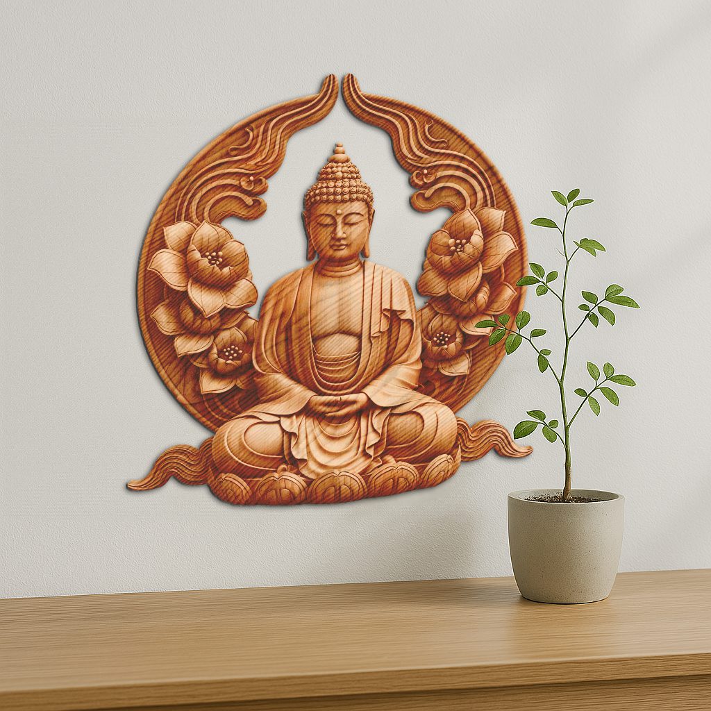 Buddha 3D Illusion Laser Engraving Design, Peaceful Meditation Wall Art Decor – Bild 2