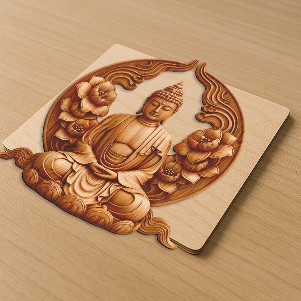 Buddha 3D Illusion Laser Engraving Design, Peaceful Meditation Wall Art Decor – Bild 4