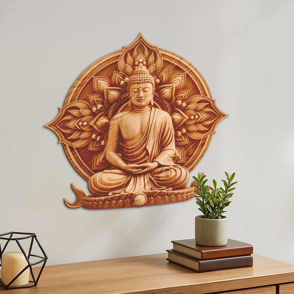 Buddha 3D Illusion Laser Engraving File, Golden Aura