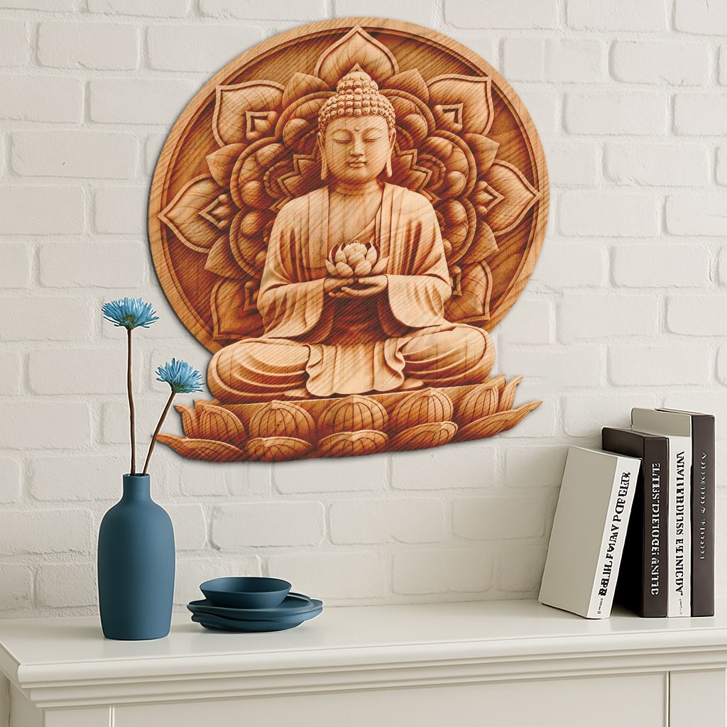Buddha 3D Illusion Laser Engraving File, Lotus Mandala Zen Art, Spiritual Decor - immagine 2