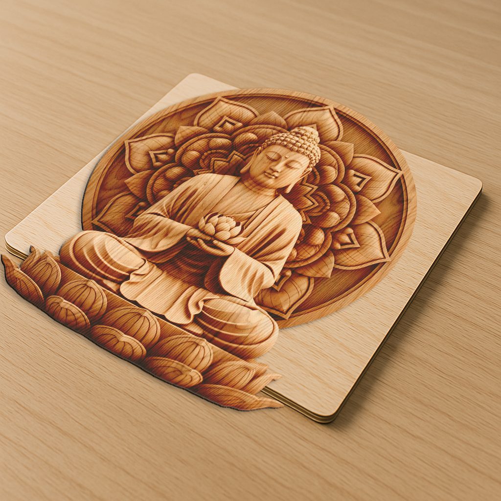 Buddha 3D Illusion Laser Engraving File, Lotus Mandala Zen Art, Spiritual Decor - immagine 4