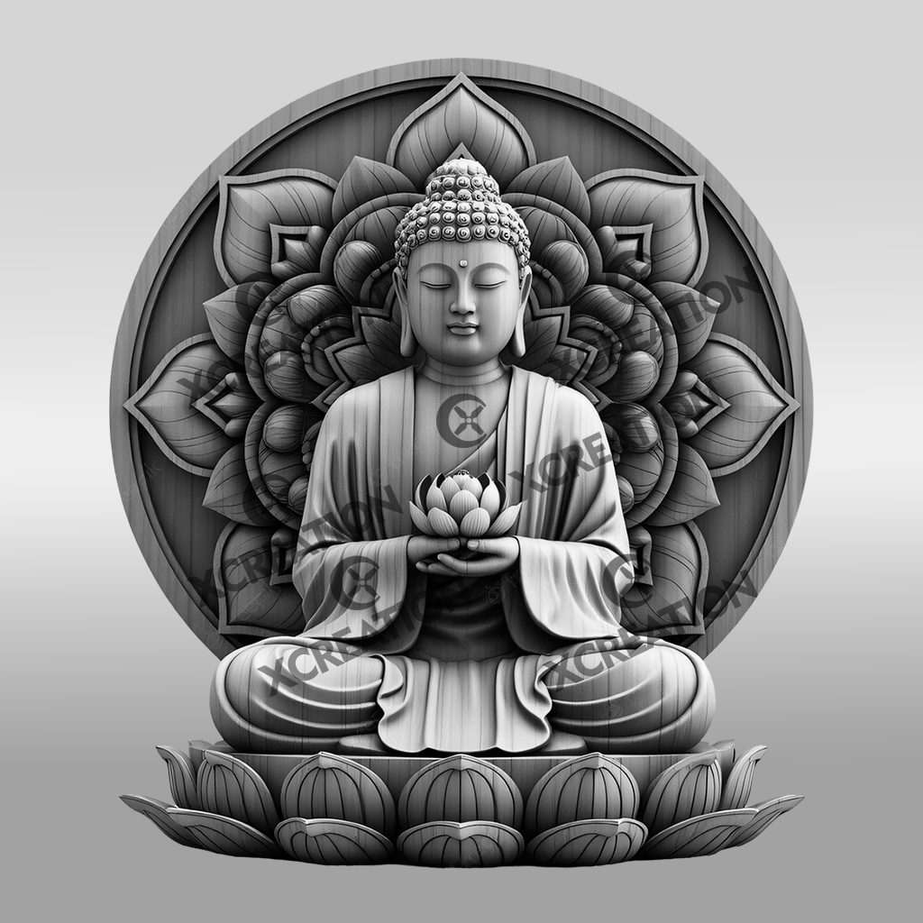 Buddha 3D Illusion Laser Engraving File, Lotus Mandala Zen Art, Spiritual Decor - immagine 6
