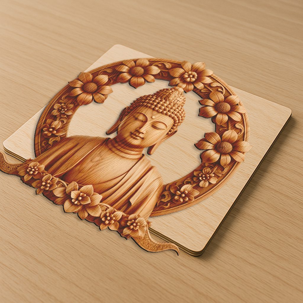 Buddha 3D Illusion Laser Engraving File, Peaceful Face Design for Meditation Decor - immagine 5