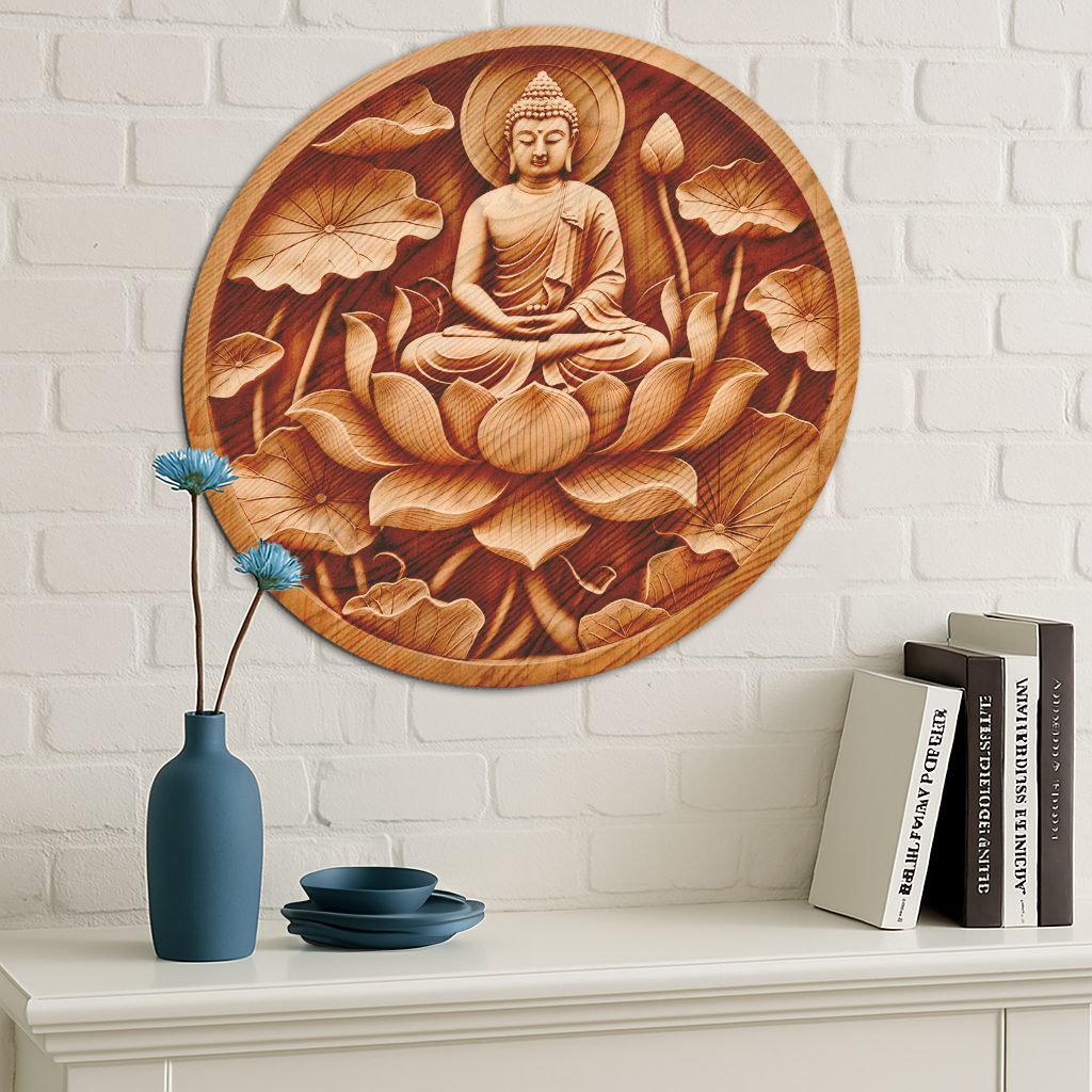 Buddha 3D Illusion Laser Engraving File, Peaceful Lotus Spiritual Wall Art Decor - immagine 2