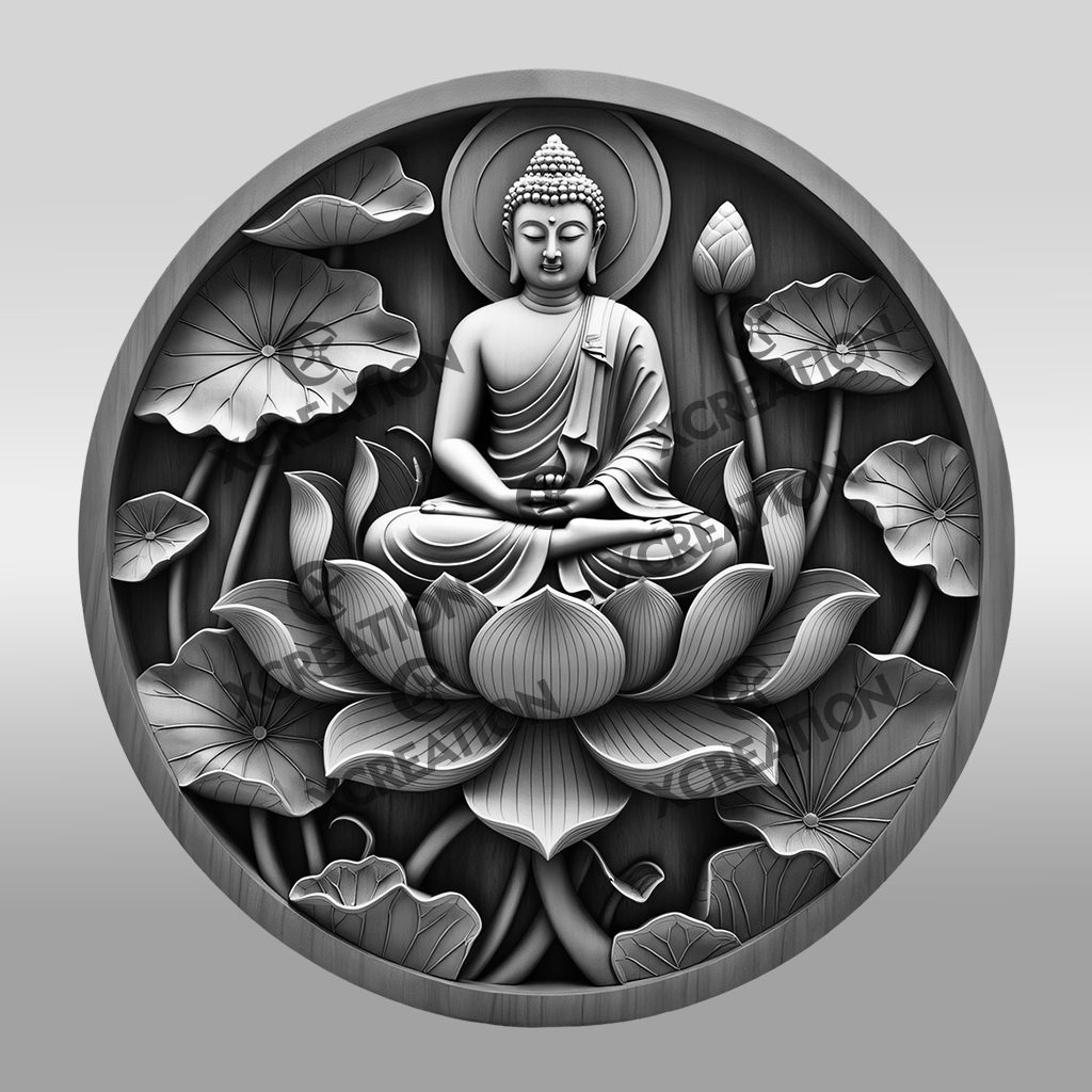 Buddha 3D Illusion Laser Engraving File, Peaceful Lotus Spiritual Wall Art Decor - immagine 6
