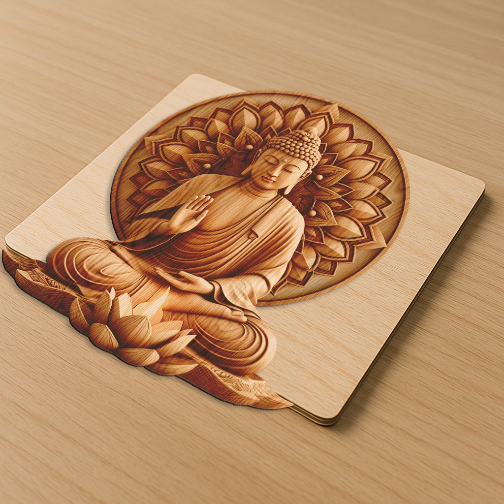 Buddha 3D Illusion Laser Engraving File, Sacred Fire Zen Wall Art, Digital Decor – Bild 3