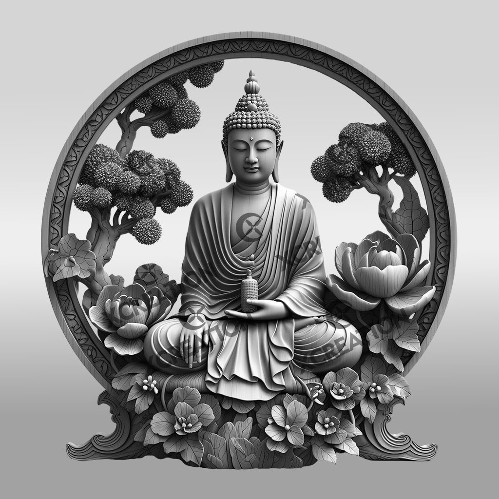 Buddha 3D Illusion Laser Engraving File, Tranquil Nature Art for Home Decor – Image 6