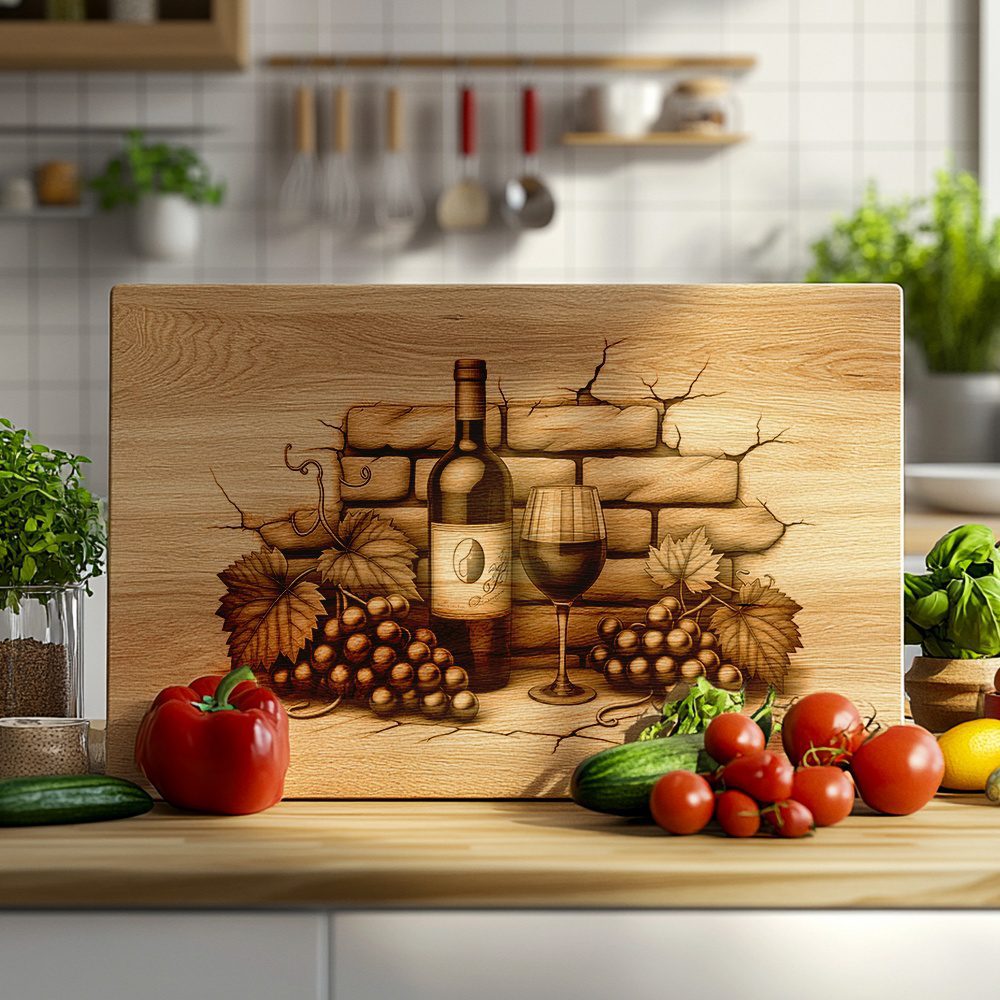 Charcuterie Board Engraving Design, Retro Wine Bottle Art,
