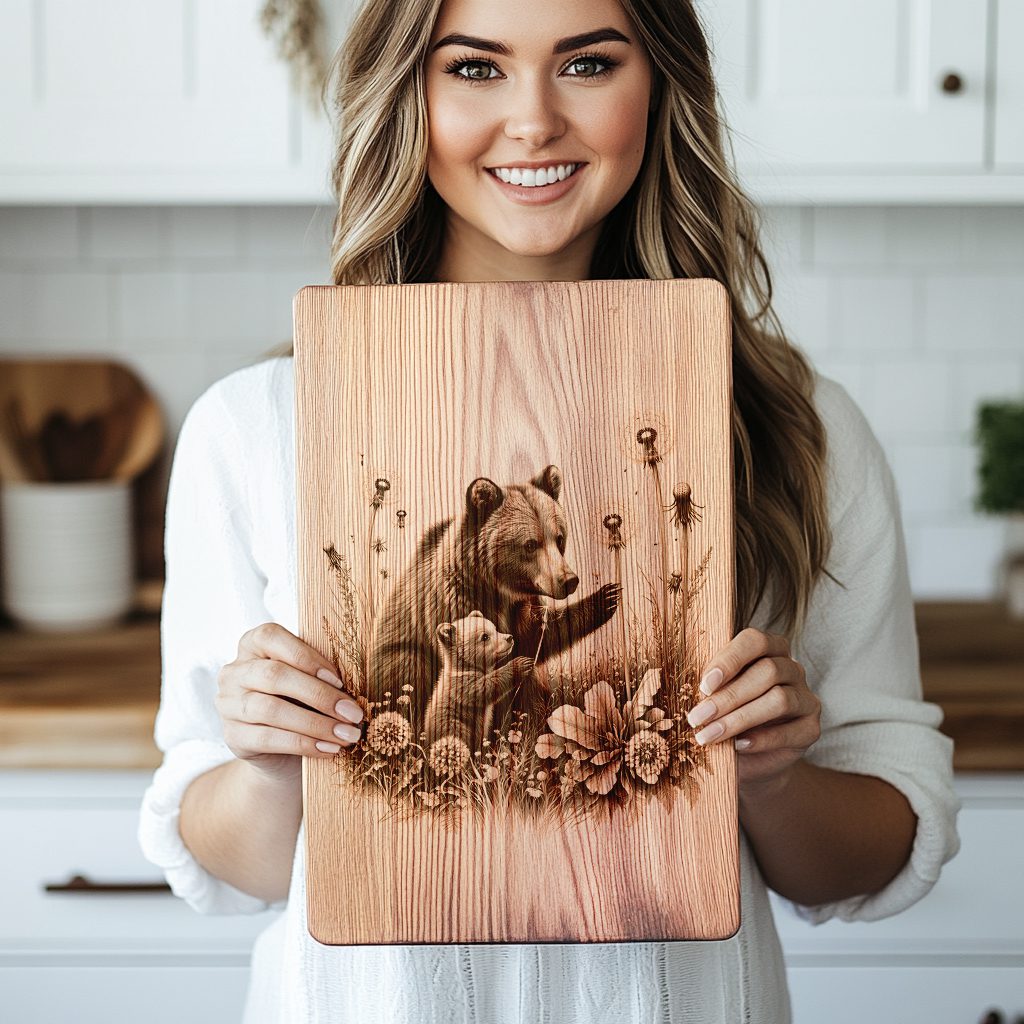 Charcuterie Board Engraving File, Bear and Cub Rustic