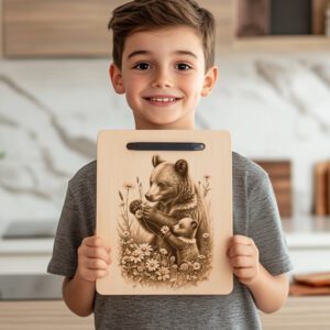 Charcuterie Board Engraving File, Bear Cub Flowers Design,