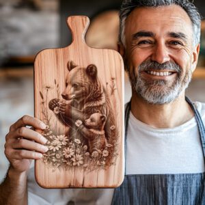 Charcuterie Board Engraving File, Bear Cub Flowers Design,