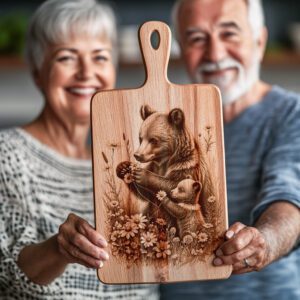 Charcuterie Board Engraving File, Bear Cub Flowers Design,
