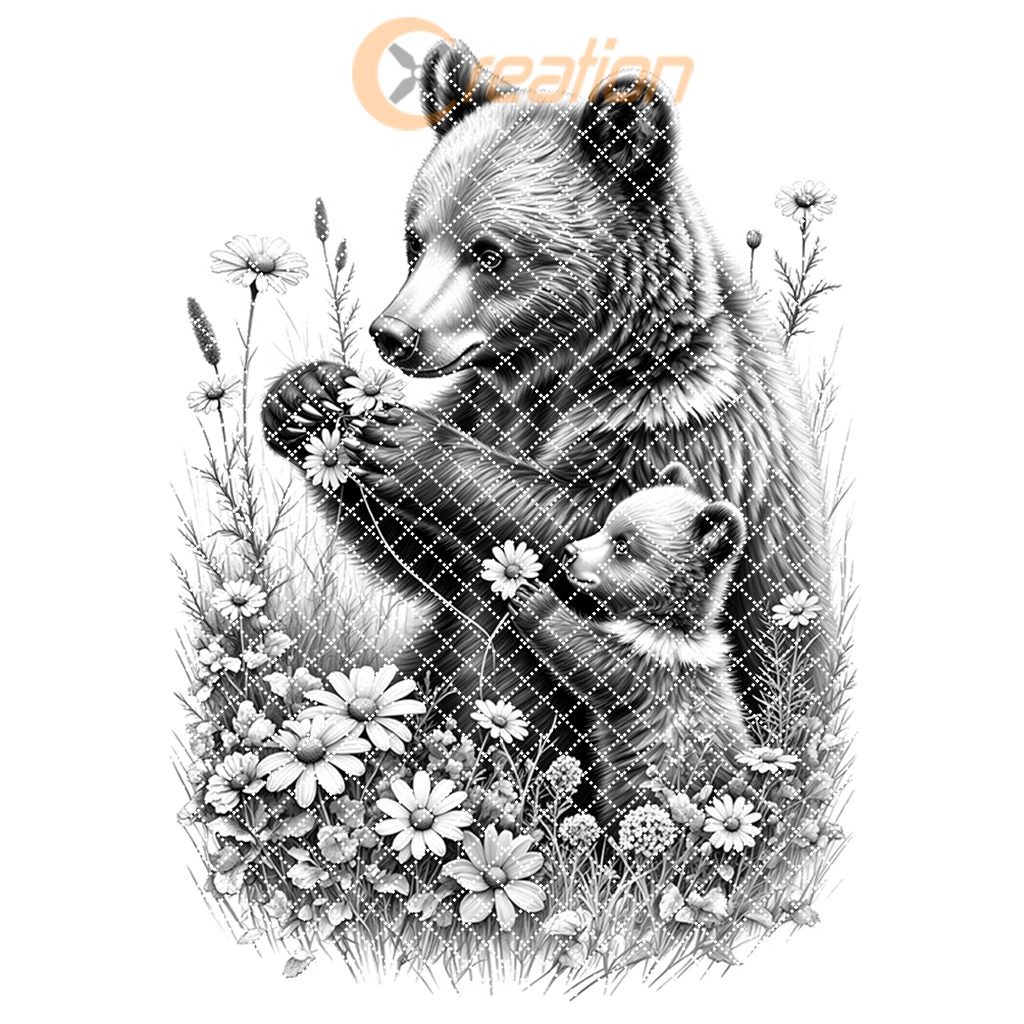 Charcuterie Board Engraving File, Bear Cub Flowers Design,