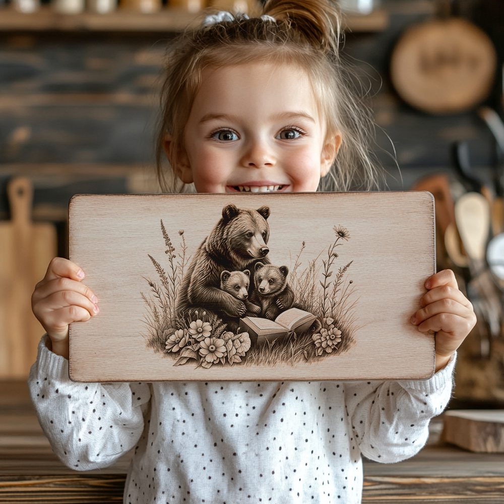 Charcuterie Board Engraving File, Bear Family Reading, Unique Kitchen Decor Design – Image 4