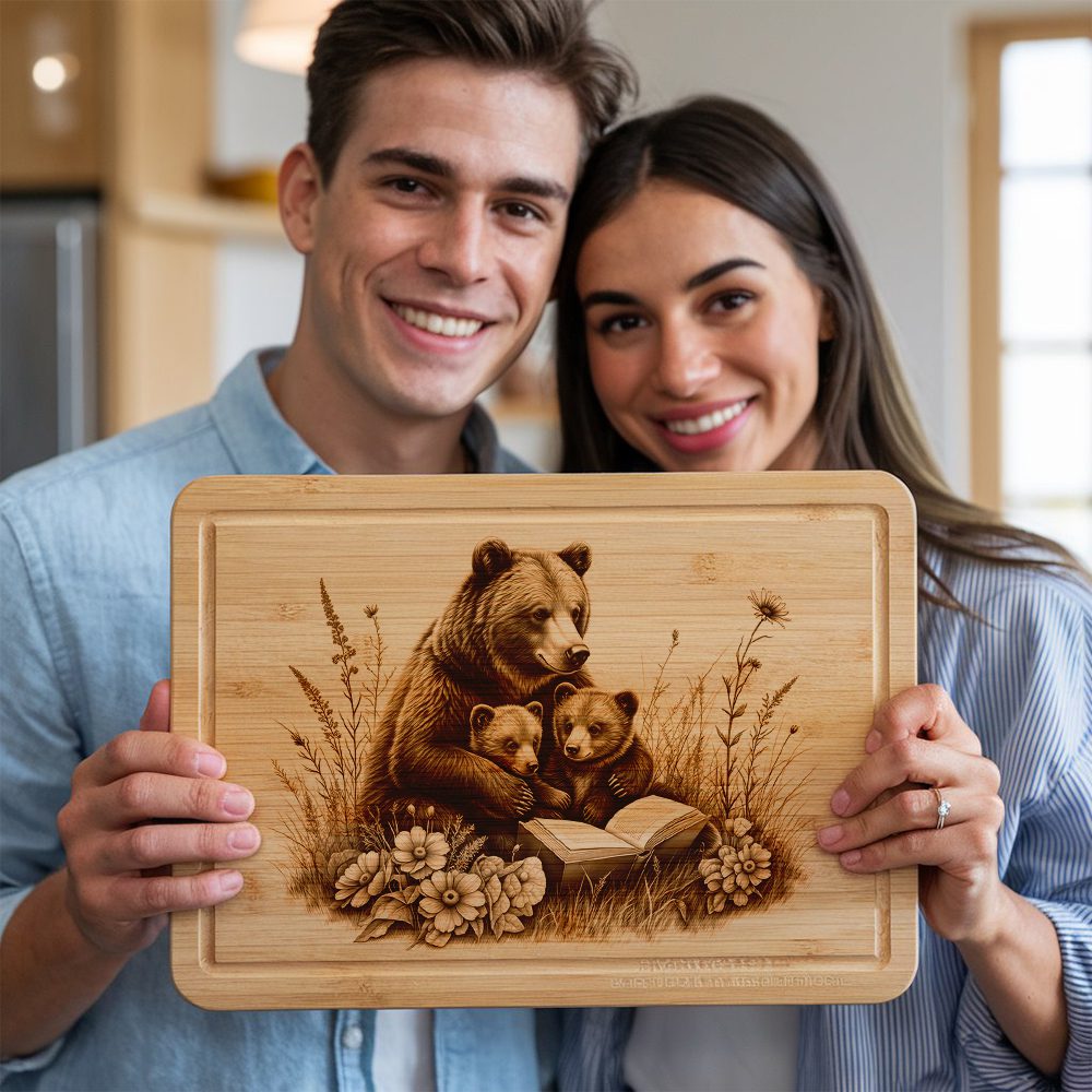 Charcuterie Board Engraving File, Bear Family Reading, Unique Kitchen Decor Design – Image 5