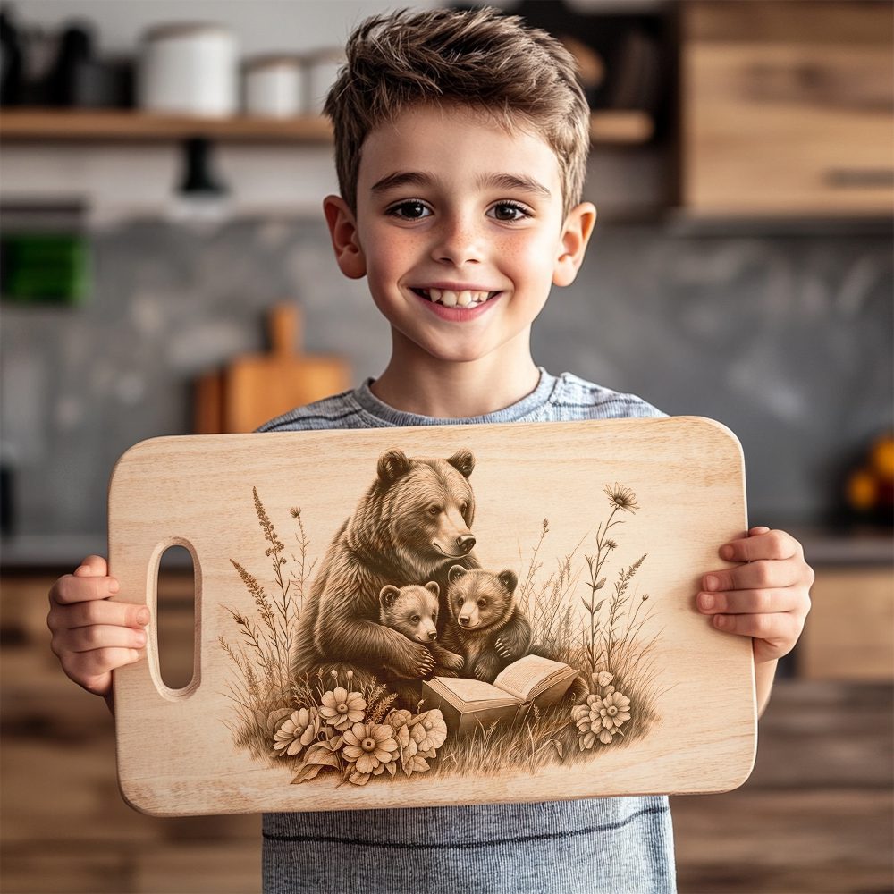 Charcuterie Board Engraving File, Bear Family Reading, Unique Kitchen Decor Design – Image 6