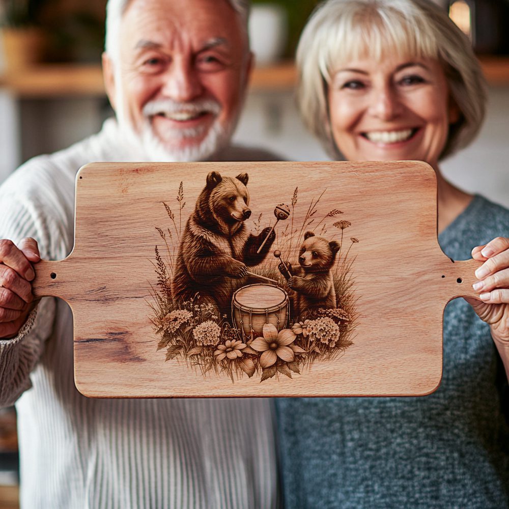 Charcuterie Board Engraving File, Bear Music Nature Scene,
