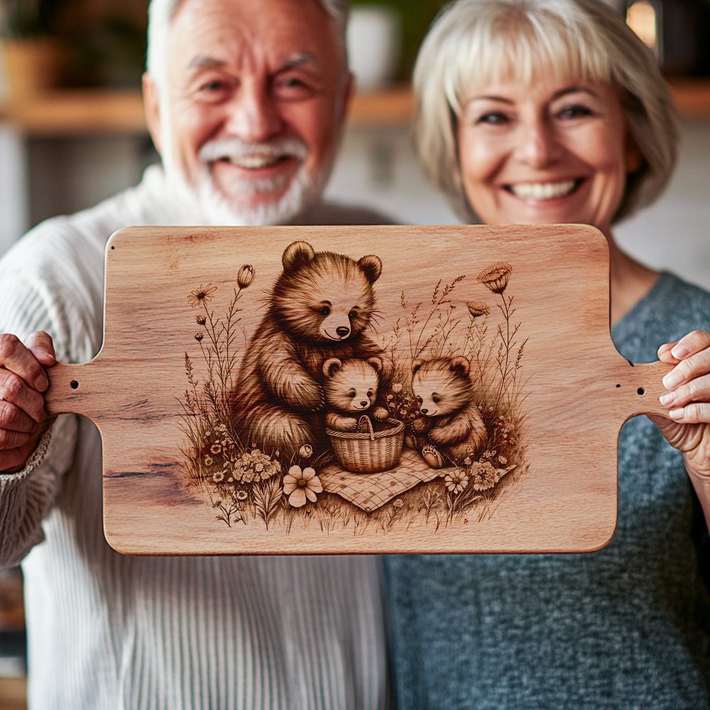 Charcuterie Board Engraving File, Bears Picnic Sketch, Laser