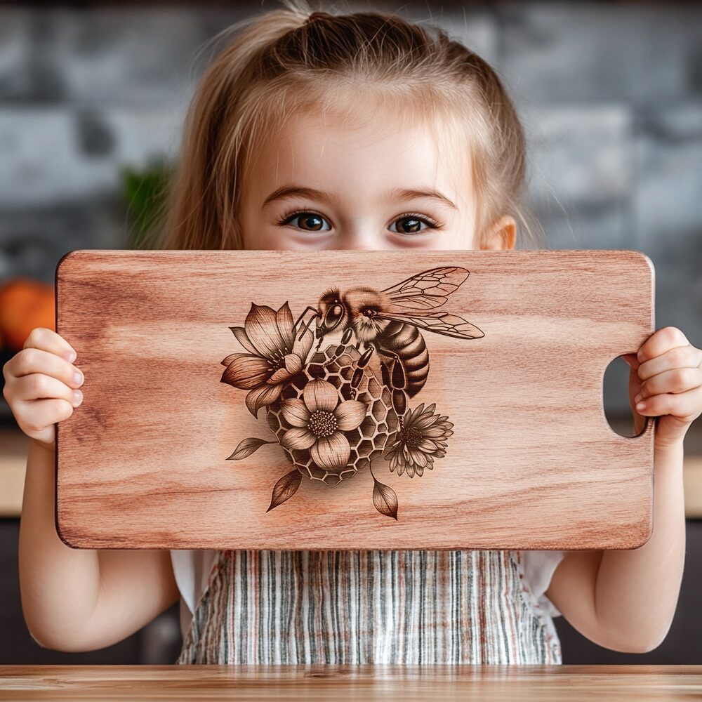 Charcuterie Board Engraving File, Bee Honeycomb Flowers Design,