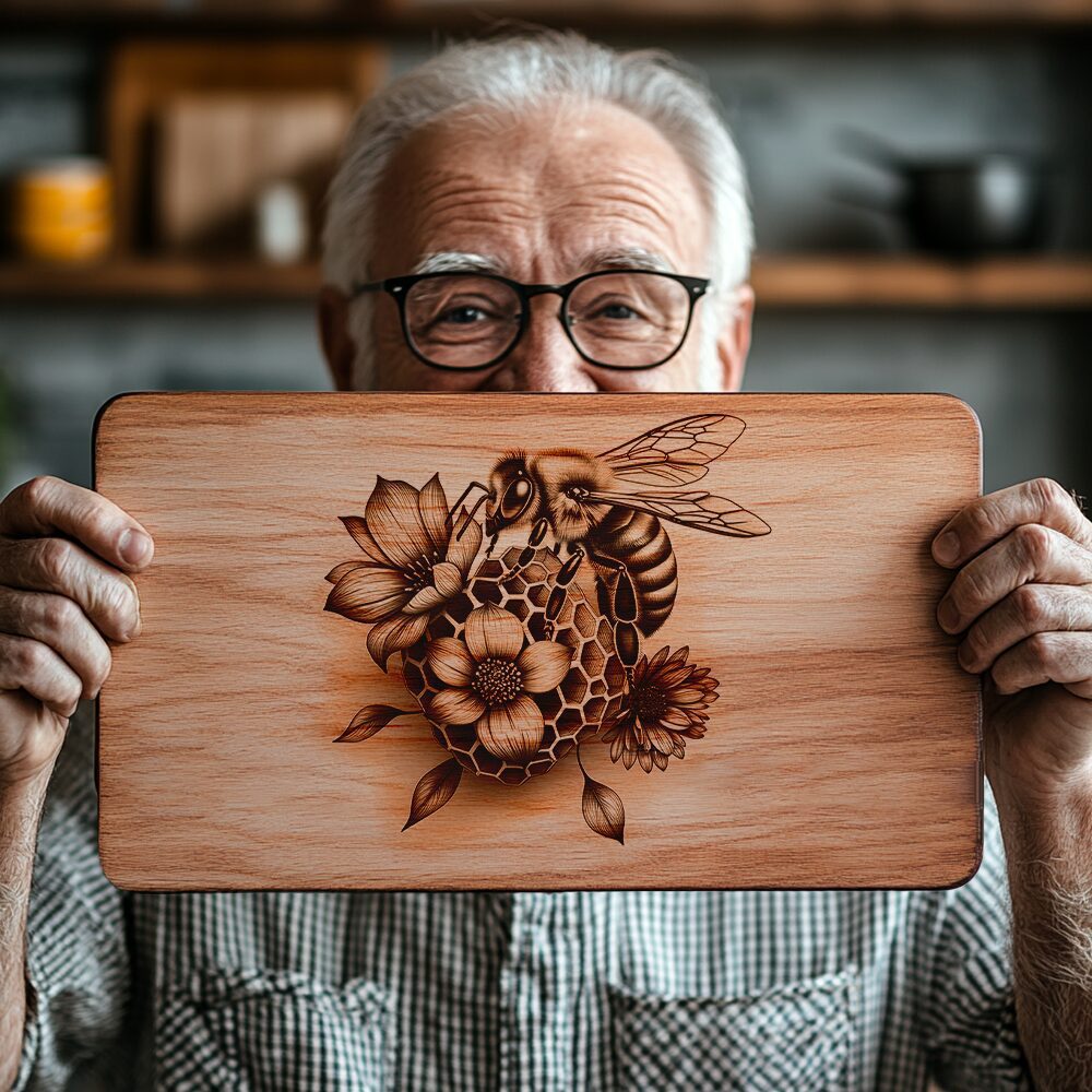Charcuterie Board Engraving File, Bee Honeycomb Flowers Design,