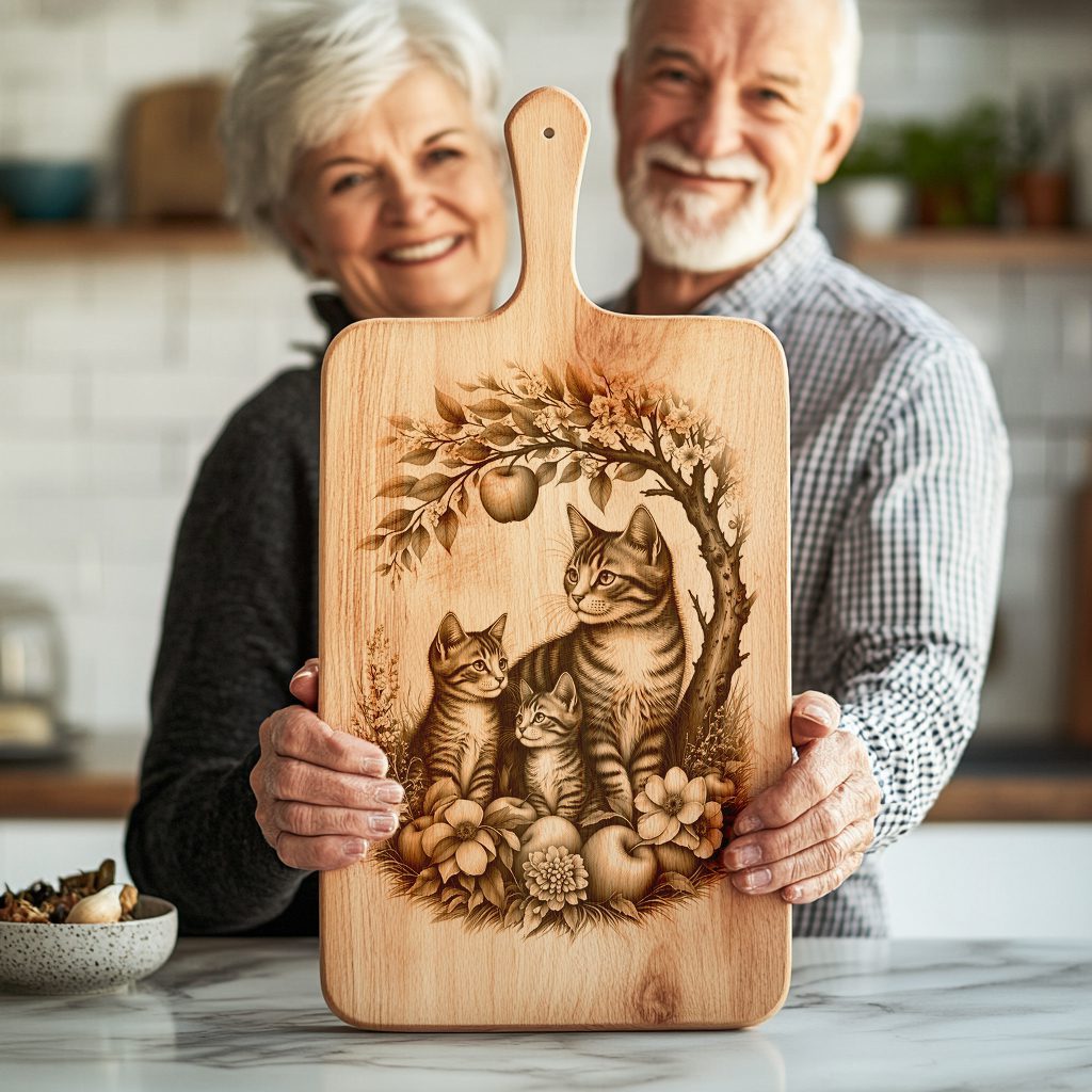 Charcuterie Board Engraving File, Cat Family Apple Tree