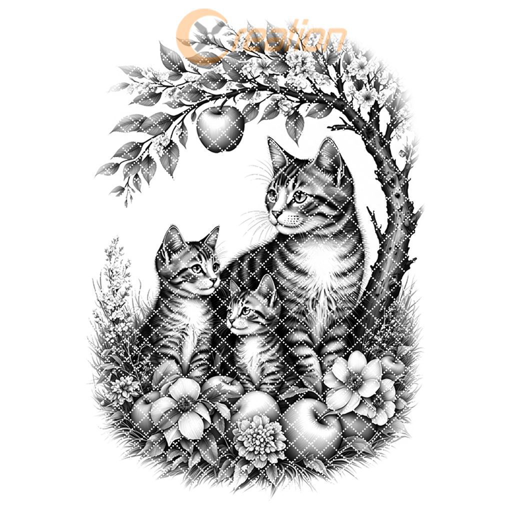 Charcuterie Board Engraving File, Cat Family Apple Tree