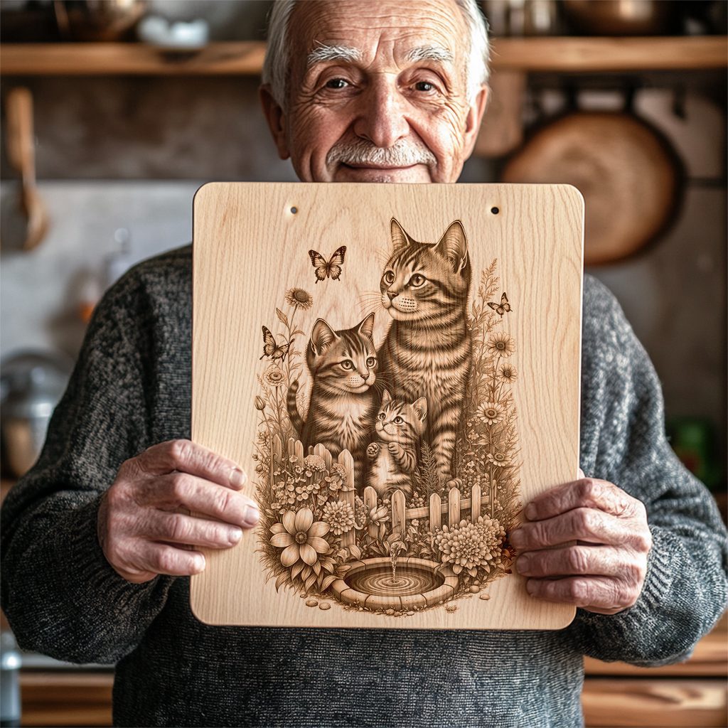 Charcuterie Board Engraving File, Cat Family by Fountain,