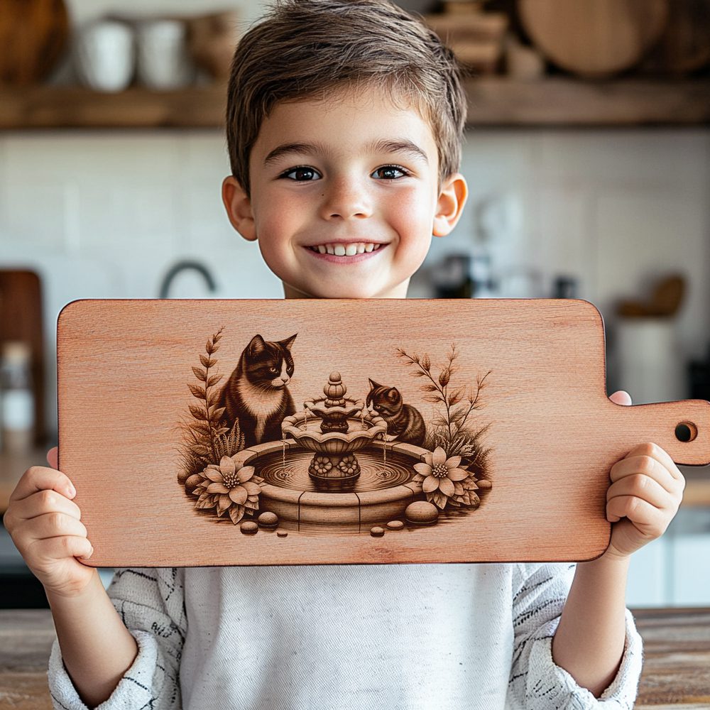Charcuterie Board Engraving File, Cat Family Design, Laser