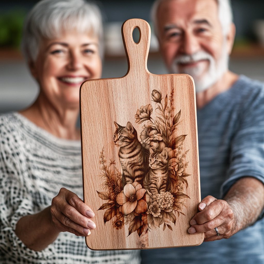 Charcuterie Board Engraving File, Cat Family Floral Decor,